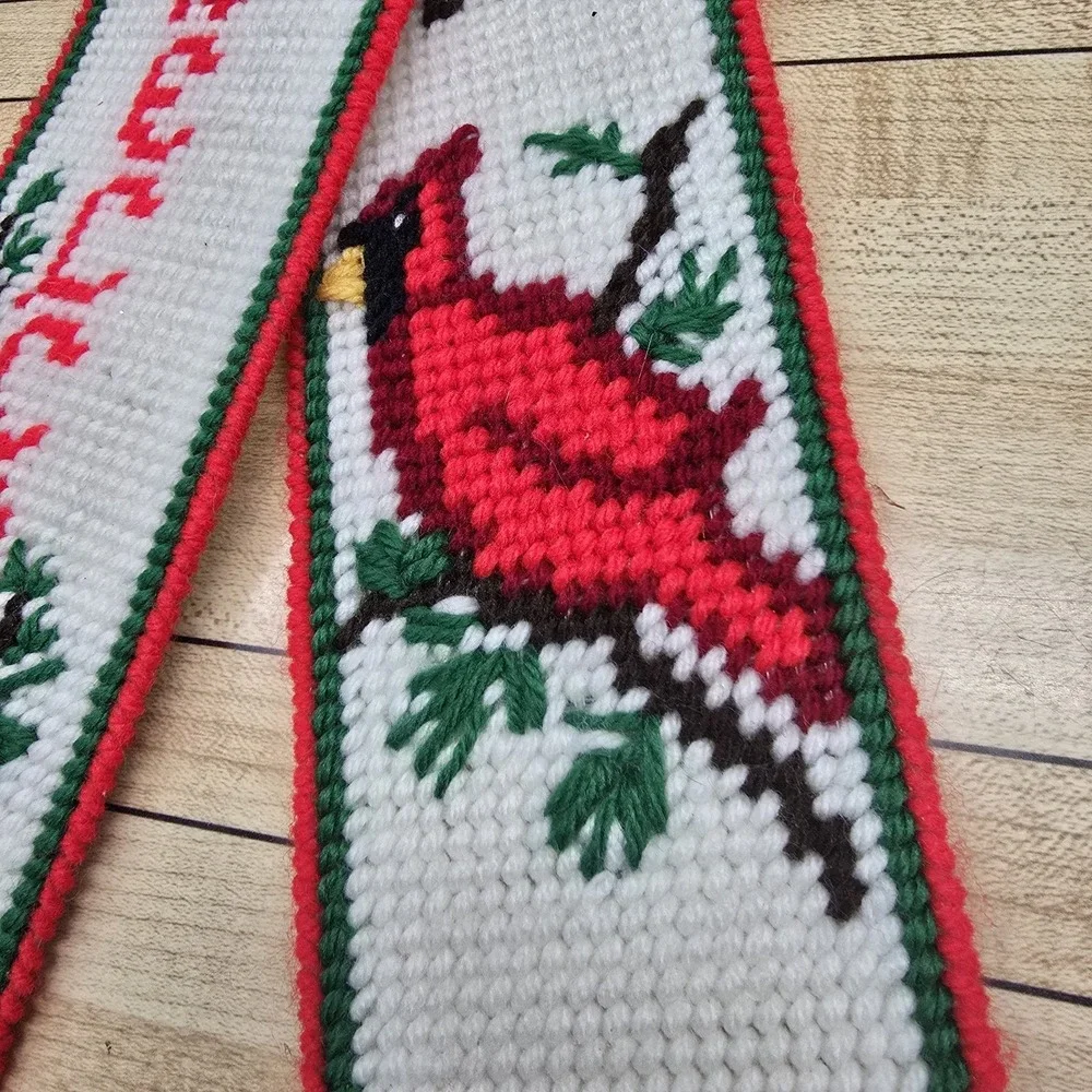 Crosstitch Holiday Bowtie Ornament Red Green Cardinal Christmas Plastic Canvas